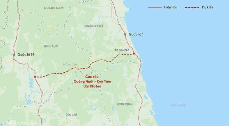Bản đồ chi tiết về tuyến đường cao tốc Quảng Ngãi - Kon Tum đi qua Măng Đen