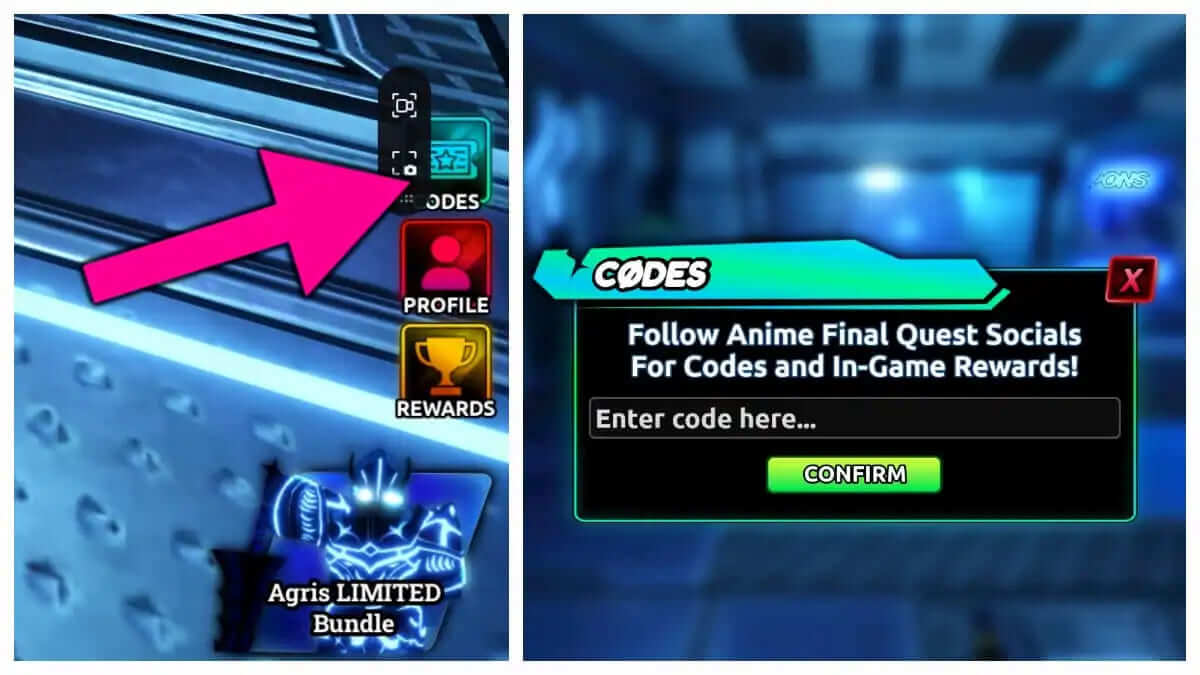 Cách nhận Code Anime Final Quests bước 2