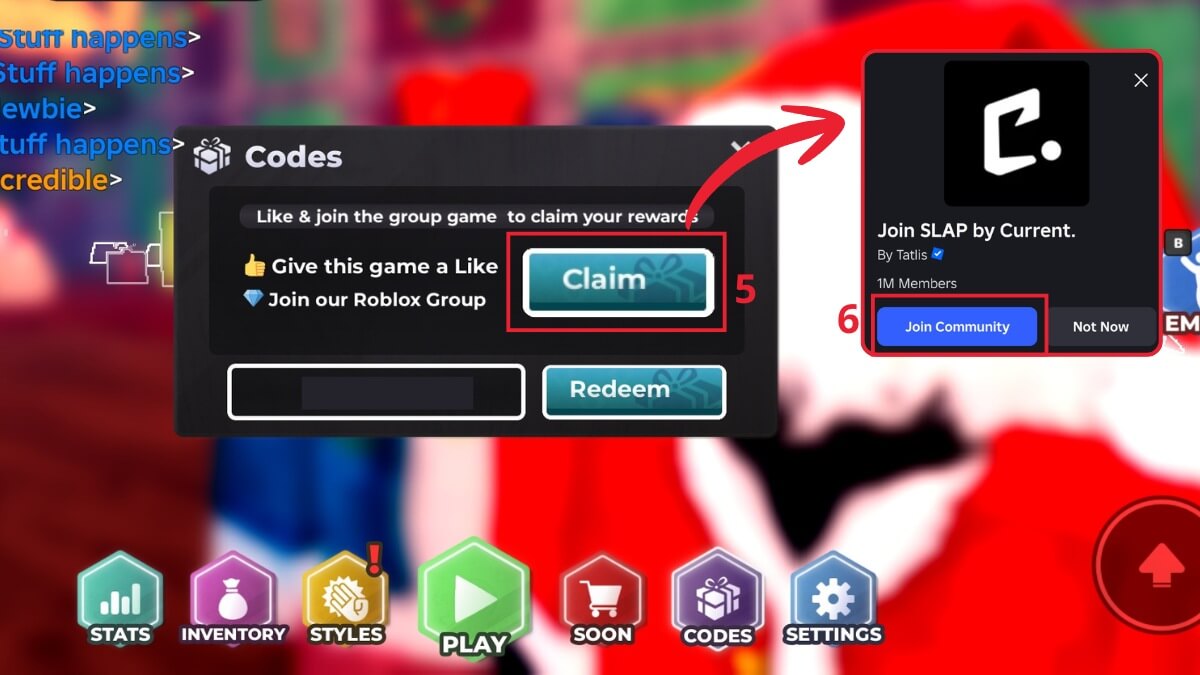 Cách nhận code Slap Roblox bước 3