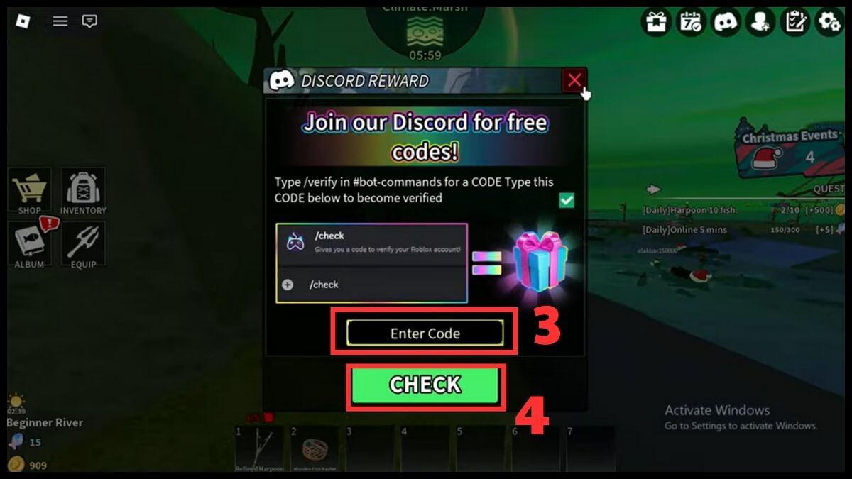Cách nhận Code Spear Fishing bước 3