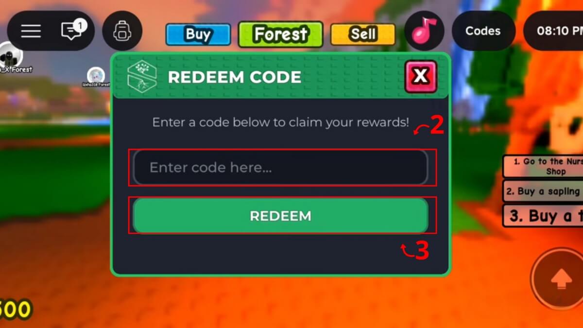 Cách nhận code Superforest bước 2