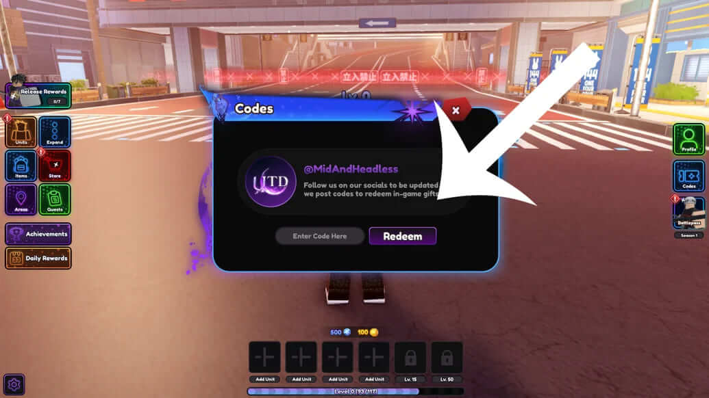 Cách nhận Code Universal Tower Defense bước 2