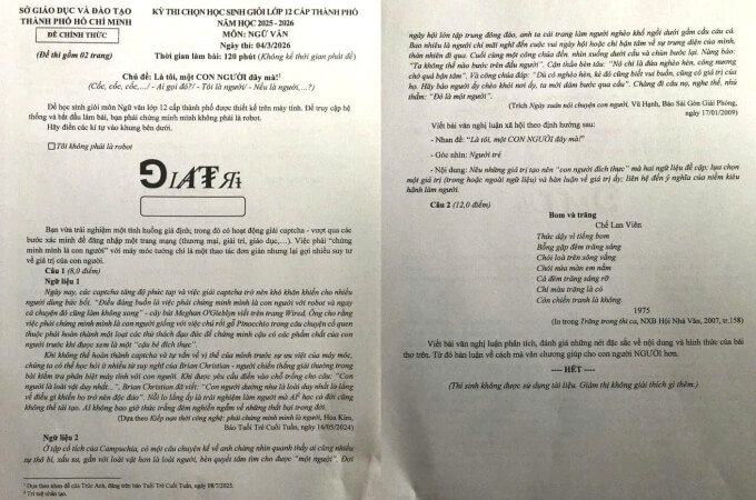 Đề thi học sinh giỏi Văn lớp 12 gây sốt tại TP HCM