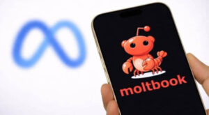 Logo Moltbook Social và logo Meta