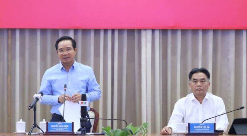 Ông Nguyễn Văn Được, Chủ tịch UBND TP HCM và Phó chủ tịch thường trực UBND TP HCM Nguyễn Lộc Hà chủ trì hội thảo