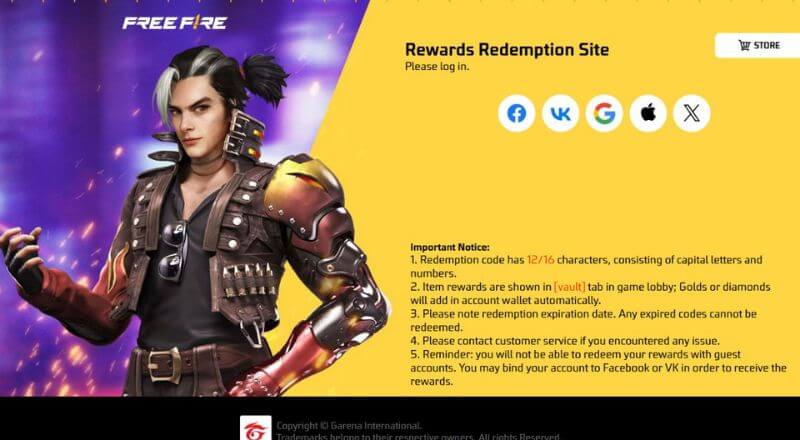 Truy cập vô trang nhập Code Free Fire Max của Garena