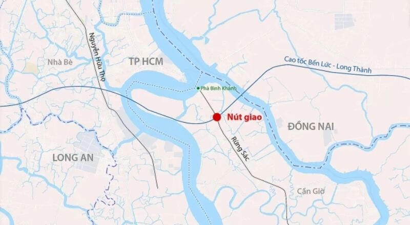 Hướng tuyến đường Rừng Sác kéo dài từ nút giao cao tốc Bến Lức – Long Thành đến khu đô thị biển Cần Giờ
